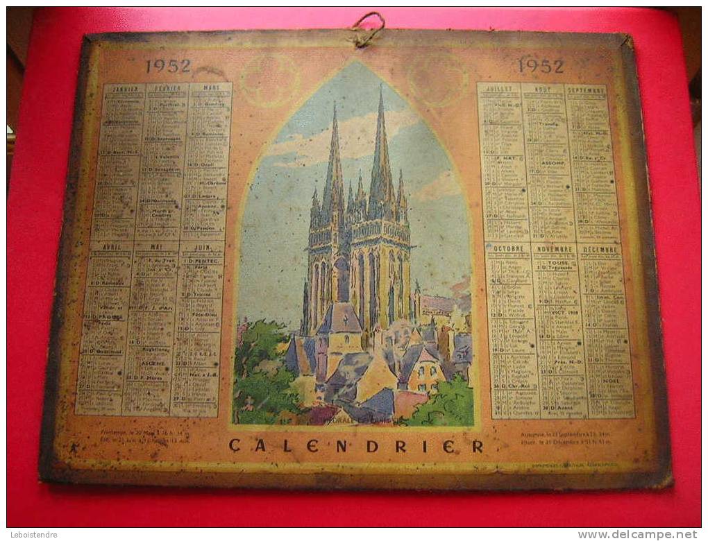 CALENDRIER 1952-CATHEDRALE DE QUIMPER -ATTENTION EN MAUVAIS ETAT -5 PHOTOS DU CALENDRIER - Grand Format : 1941-60