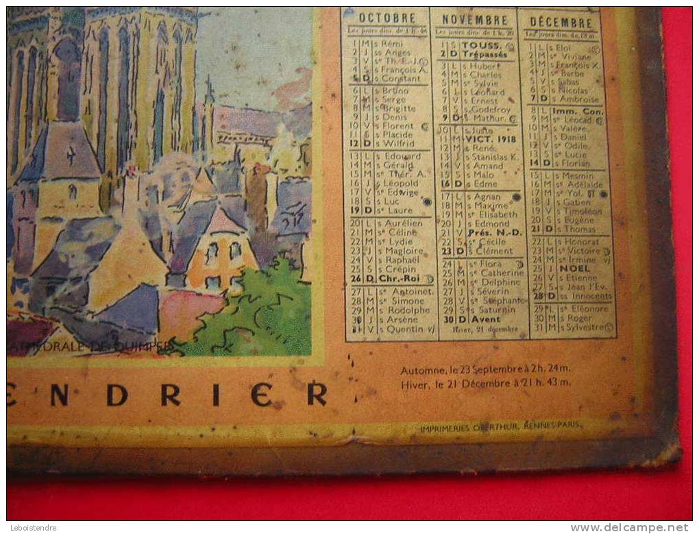 CALENDRIER 1952-CATHEDRALE DE QUIMPER -ATTENTION EN MAUVAIS ETAT -5 PHOTOS DU CALENDRIER - Grand Format : 1941-60