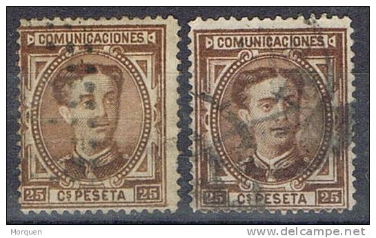 España Dos 25 Cts Alfonso XII , Varidad Color Edifil Num 177 Y 177a º - Used Stamps