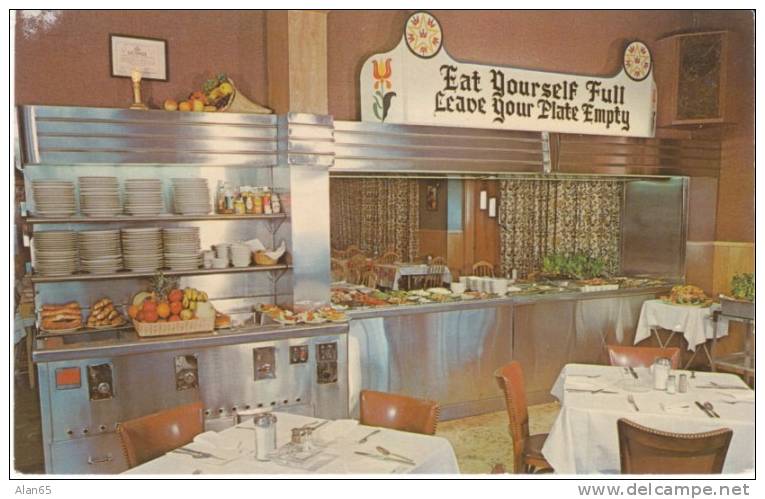 Lancaster PA, Miller's Smorgasbord Restaurant Interior View, Cafeteria Food, On C1960s Vintage Postcard - Lancaster