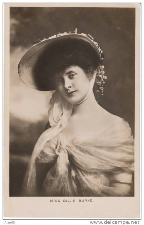 Billie Burke, Early Actress, On C1900s Vintage Real Photo Postcard, Fashion Hat - Artisti
