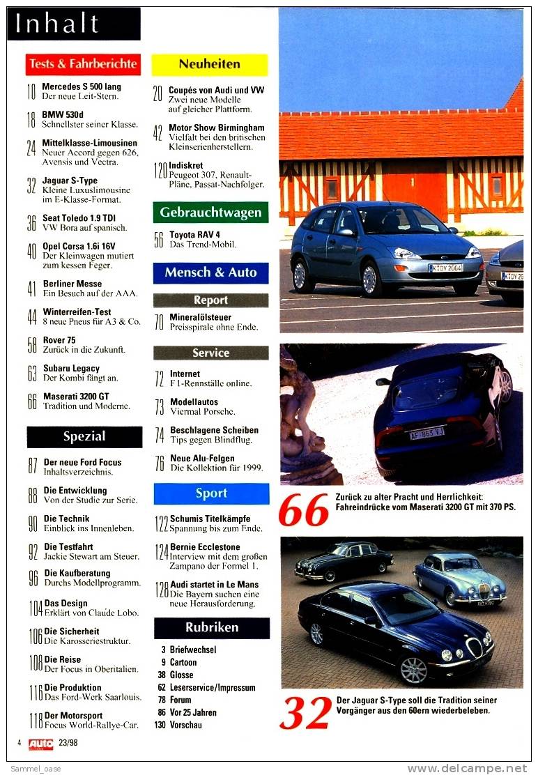 Auto  Zeitung  23/1998  Mit :  Test : Mercedes S 500 Und BMW 530 D  -  Neu : Jaguar S-Type - Auto En Transport