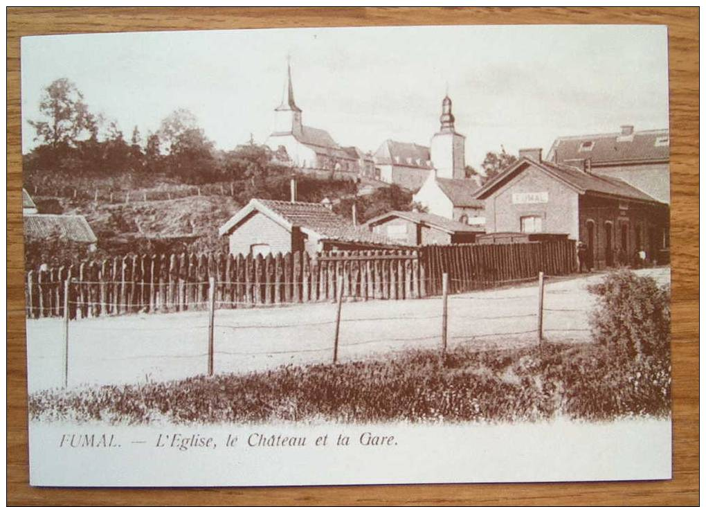 CP- FUMAL (HUY) - L´Eglise, Le Château Et La Gare (reproduction) - Huy