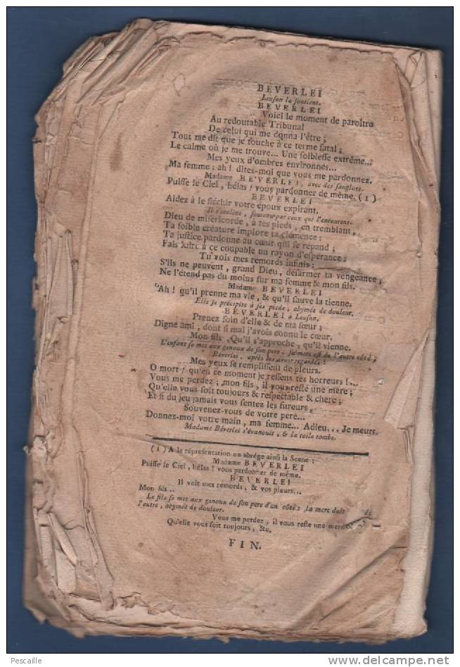 1772 - BEVERLEI TRAGEDIE BOURGEOISE IMITEE DE L'ANGLOIS PAR M. SAURIN DE L'ACADEMIE FRANCAISE - PARIS VEUVE DUCHESNE - Autores Franceses