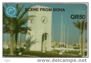 # QATAR 4 Scene From Doha -Tower & Clock (reverse American Fried Chicken) 50    Tres Bon Etat - Qatar