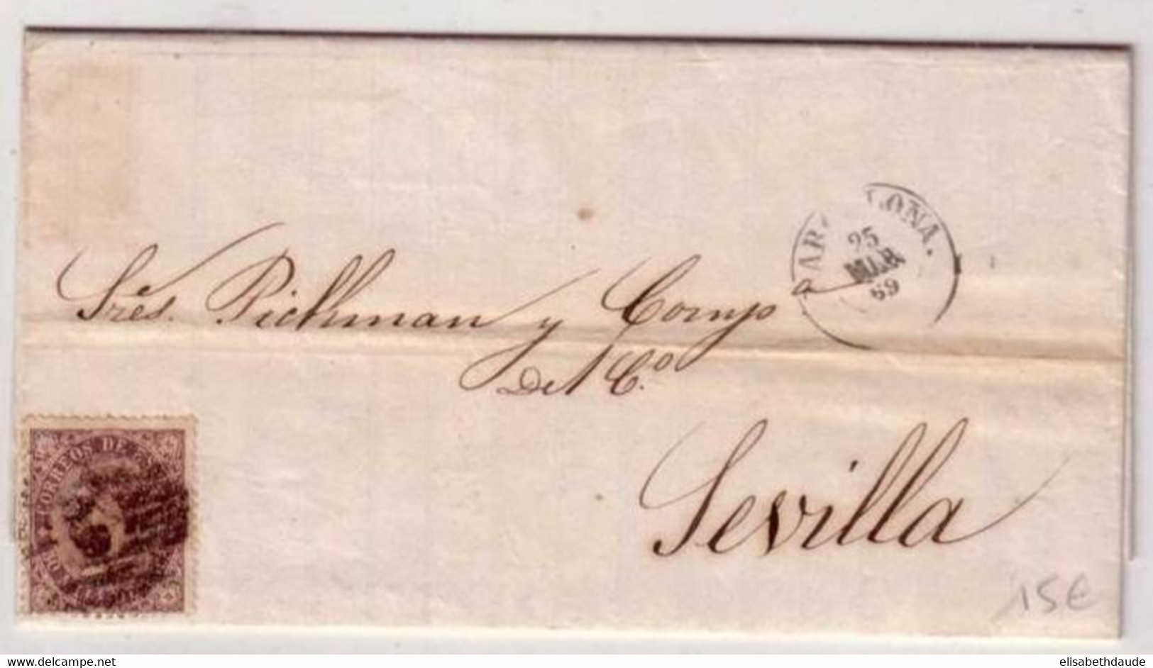 ESPAGNE - 1869 - LETTRE De BARCELONA Pour SEVILLA - ISABELLE II - Covers & Documents