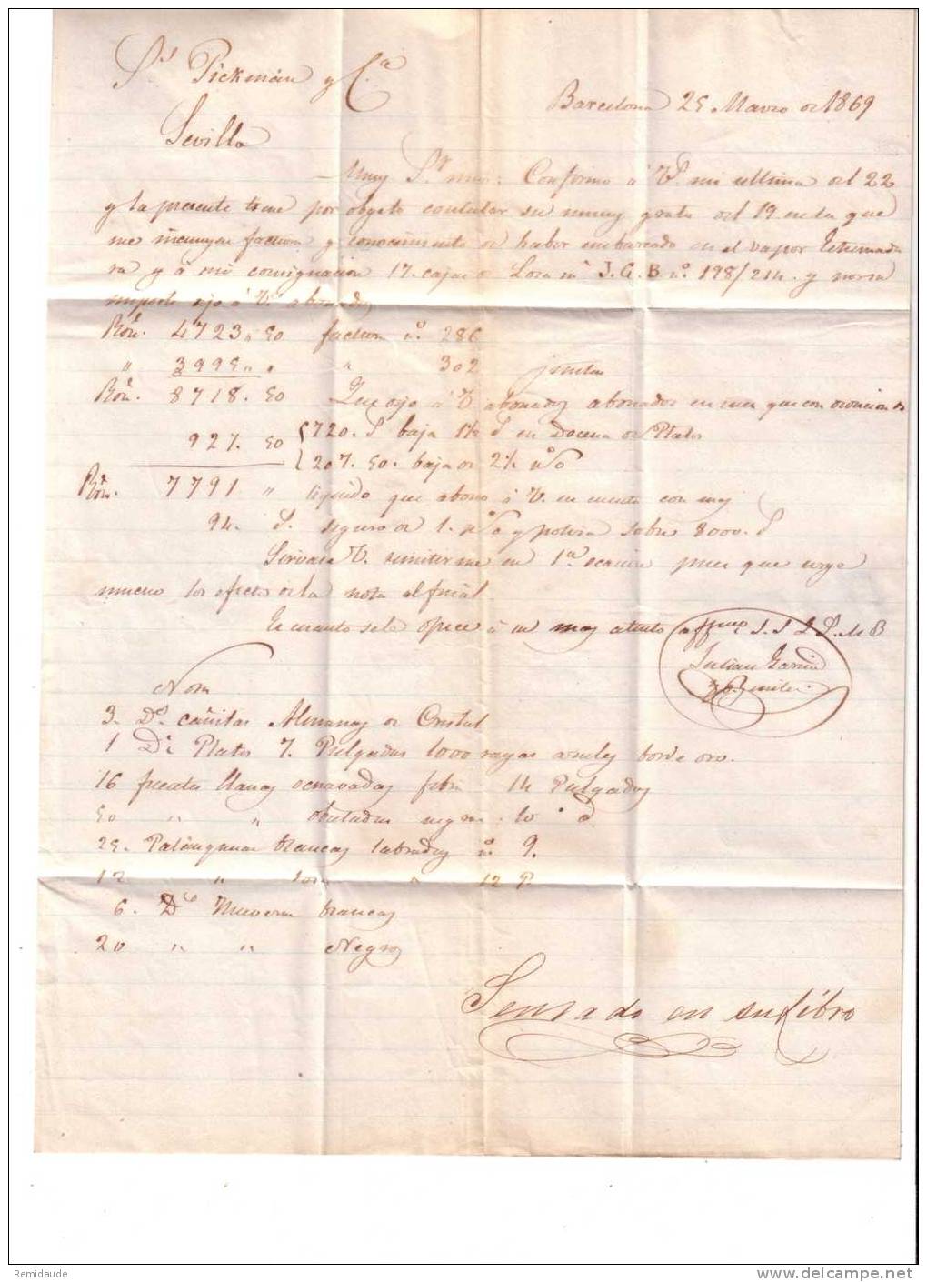 ESPAGNE - 1869 - LETTRE De BARCELONA Pour SEVILLA - ISABELLE II - Storia Postale