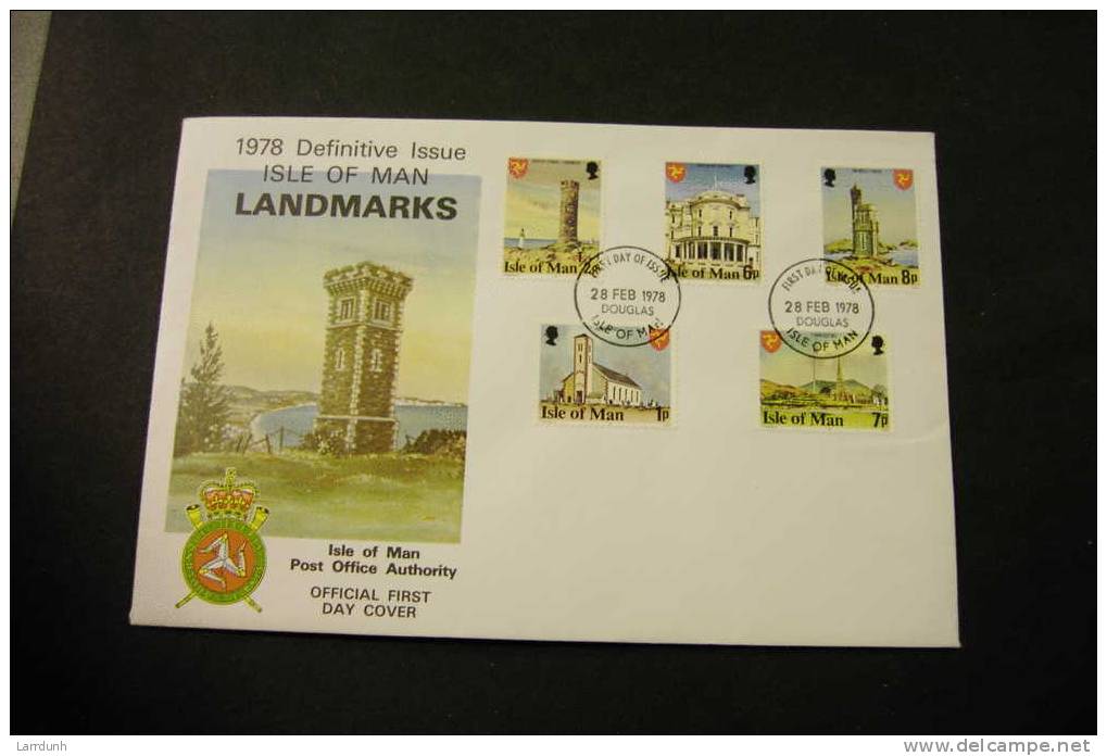 IOM Isle Of Man 113-17 Watch Miners Tower Jurby Church Fuschia Govt Bldgs Tynwald Hill Landmarks  Official FDC 1978 A04s - Man (Ile De)