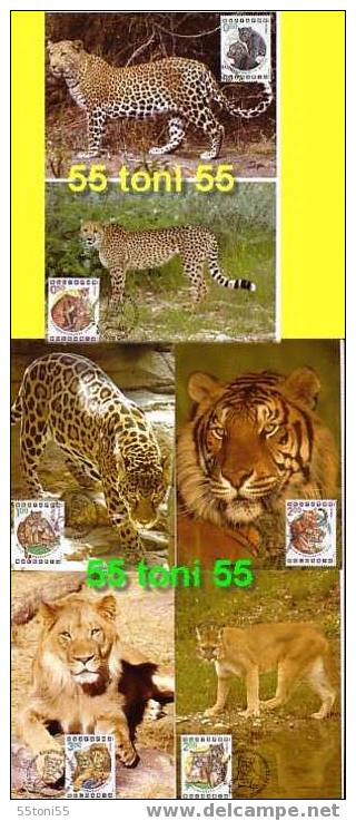 Bulgaria  / Bulgarien   1992   Felines Mammals 6v.-  6 Maximum Cards (MC) - FDC