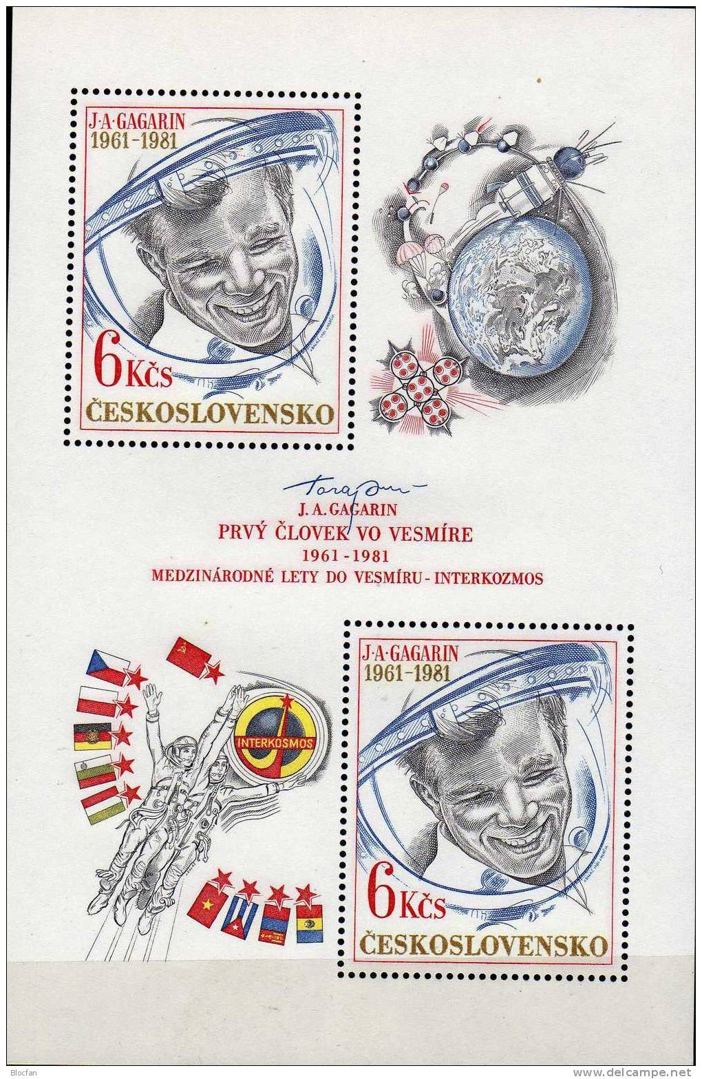 20 Jahre 1.Kosmonaut CSSR 2611,Zf+Block 43 ** 10€ Flug Gagarin Mit Zierfeld Erdkugel/Planetenbahn M/s Space Sheet Bf CSR - Abarten Und Kuriositäten