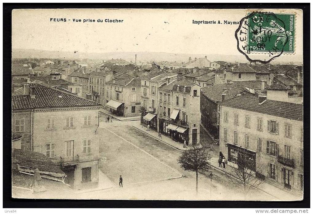 CPA  ANCIENNE- FRANCE- FEURS (42)- VUE DE LA RUE PRINCIPALE- ANIMATION- COMMERCES - Feurs