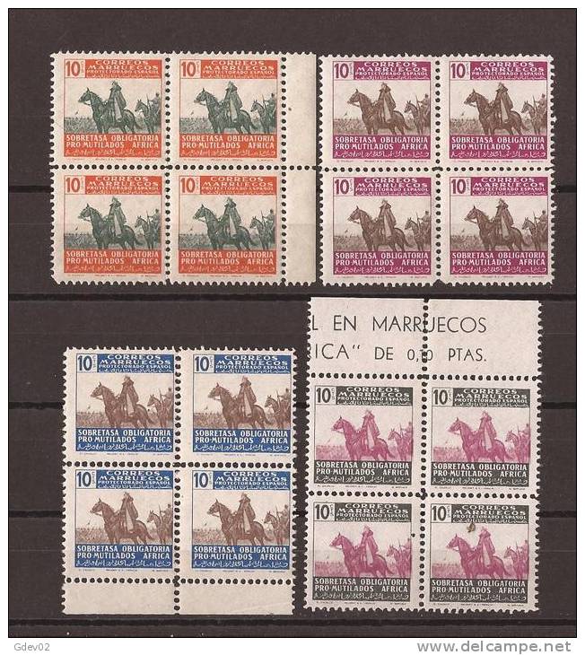 MABE32BL4-L4067.Maroc.Marocc O .MARRUECOS ESPAÑOL.Franco A Caballo. Beneficencia 1945 (Ed 32/5** BL4) Sin Fijasellos. - Maroc Espagnol