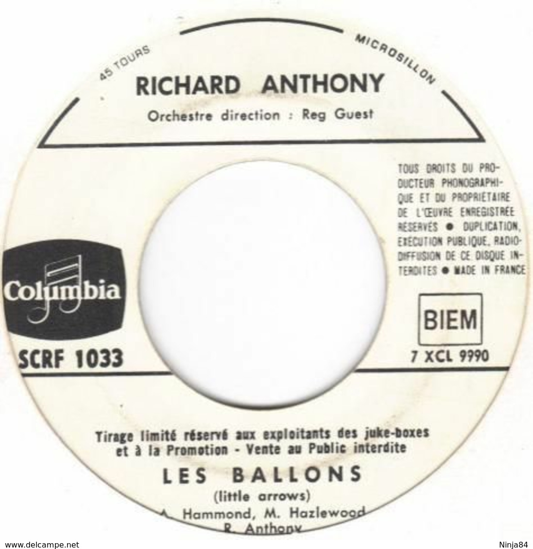 SP 45 RPM (7")  Richard Anthony  "  Les Ballons  "  Juke-box Promo - Collector's Editions