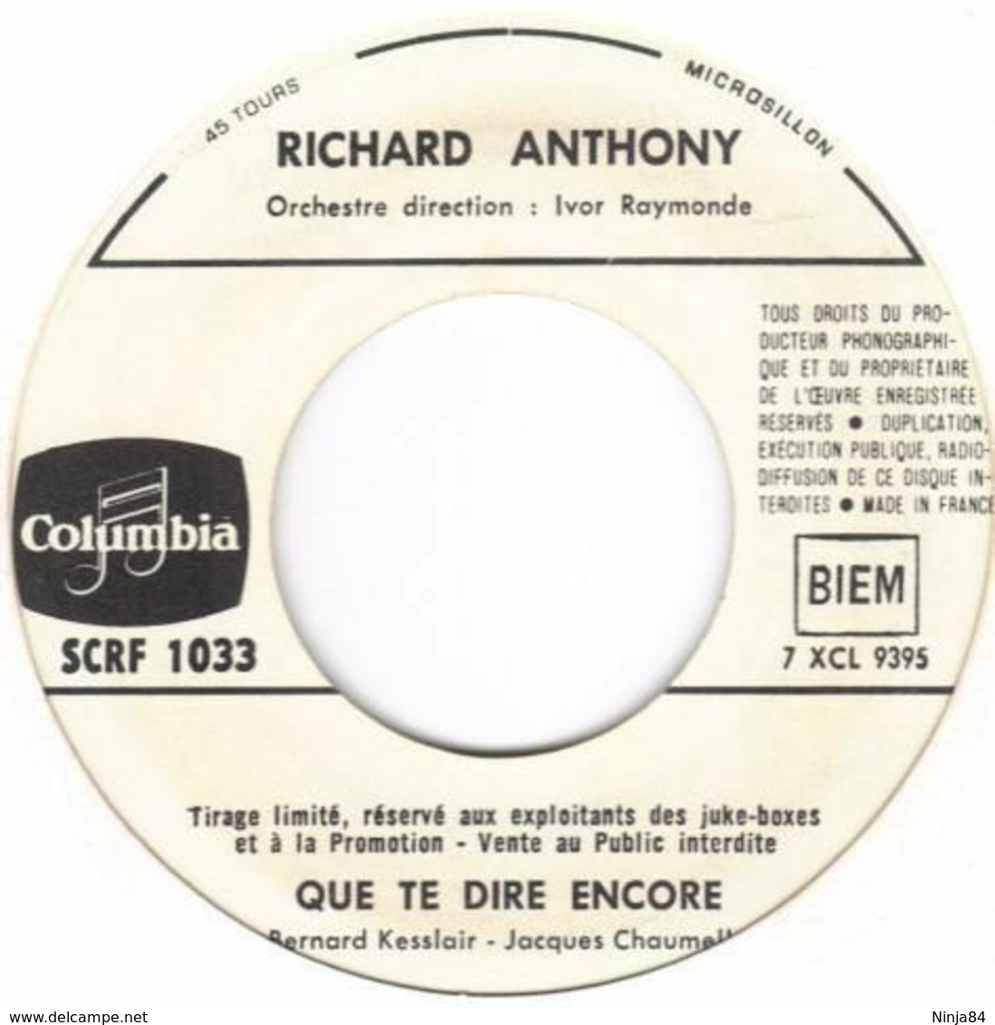 SP 45 RPM (7")  Richard Anthony  "  Les Ballons  "  Juke-box Promo - Collectors