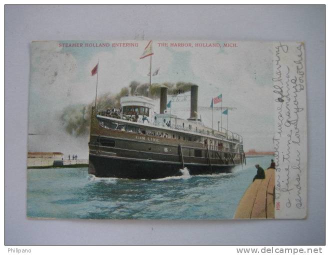 Steamer Holland Entering The Harbor Holland MI   1910 Cancel - Other & Unclassified