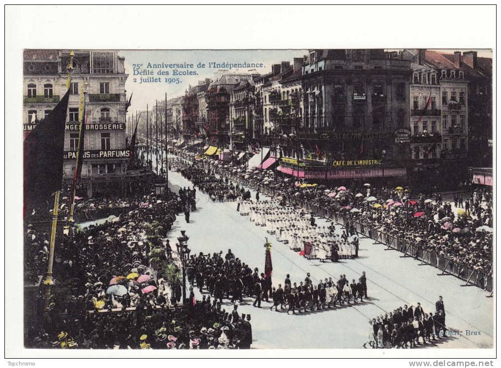 Carte Postale Gaufrée Royaume De Belgique 75ème Anniversaire De L'Indépendance Défilé Des écoles 2 Juillet 1905 - Festivals, Events