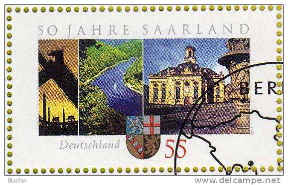 Saarland BUND 2581 10-KB O 11€ Sehenswürdigkeiten Hütte Dillingen Saartal Mettlach Wappen Saar Sheetlet Bf BRD - Covers