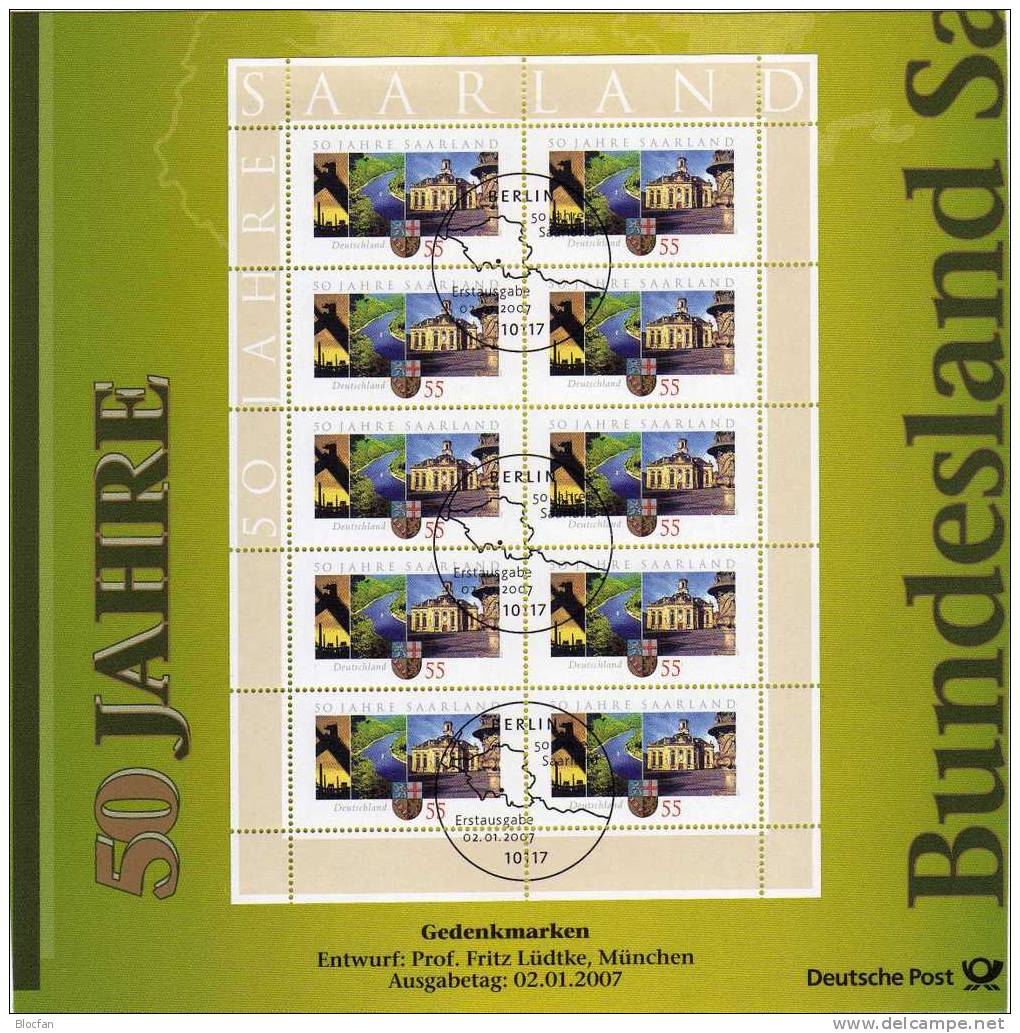 Saarland BUND 2581 10-KB O 11€ Sehenswürdigkeiten Hütte Dillingen Saartal Mettlach Wappen Saar Sheetlet Bf BRD - Covers
