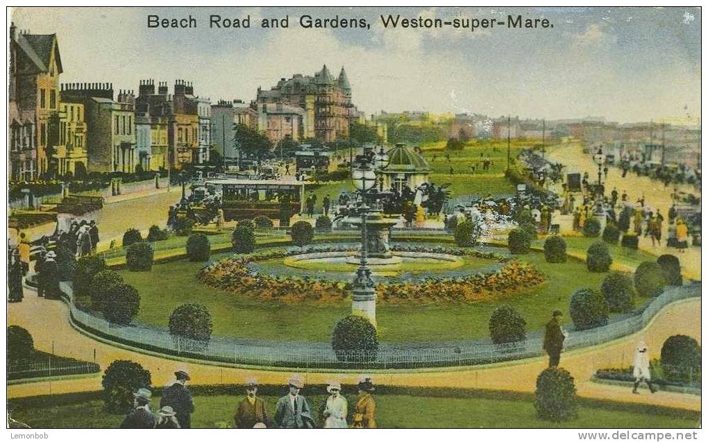 Britain United Kingdom Beach Road And Gardens, Weston-super-Mare Old Postcard [P1518] - Weston-Super-Mare