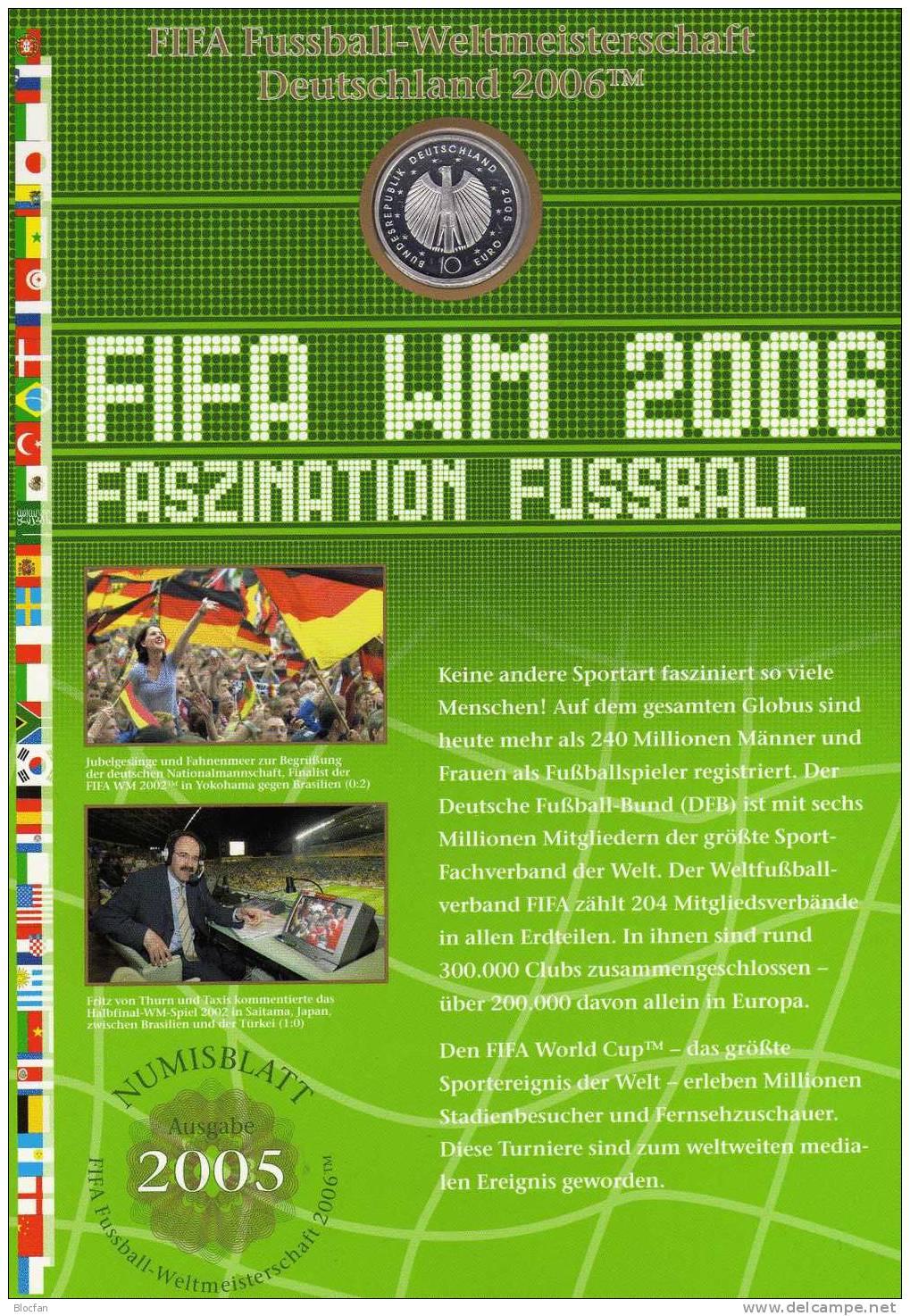 Fussball-WM 2006 Numisblatt 2005 Deutschland Mit 2439-40 Im 10-Block SST 40€ Flutlicht Globus Spielszene Goleon Soccer - 2006 – Alemania