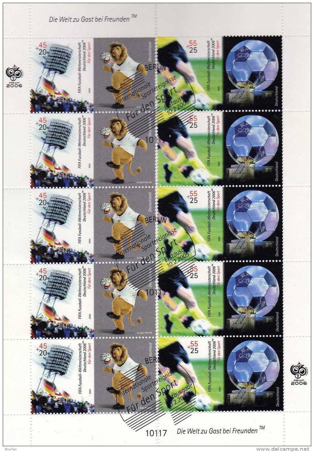 Fussball-WM 2006 Numisblatt 2005 Deutschland Mit 2439-40 Im 10-Block SST 40€ Flutlicht Globus Spielszene Goleon Soccer - 2006 – Duitsland