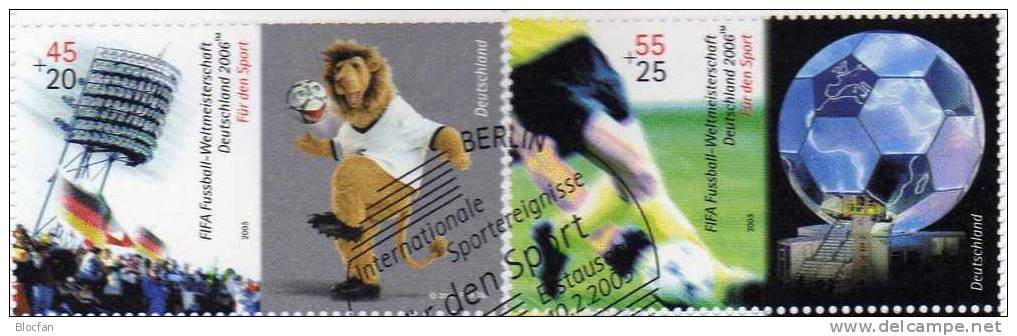 Fussball-WM 2006 Numisblatt 2005 Deutschland mit 2439-40 im 10-Block SST 40€ Flutlicht Globus Spielszene Goleon soccer