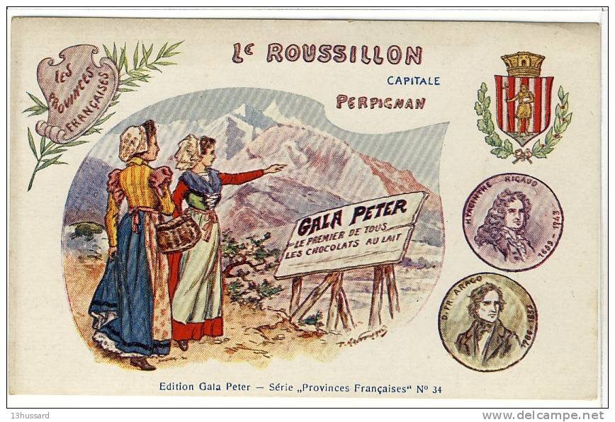 Carte Postale Ancienne Publicité Chocolat Gala Peter - Le Roussillon, Capitale Perpignan - Roussillon