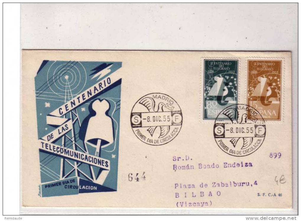 ESPAGNE - 1955 - LETTRE 1° JOUR (FDC) Ayant VOYAGE De MADRID Pour BILBAO - FDC