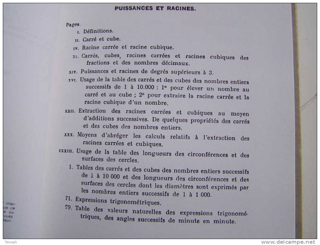 Tables-des Carrés Et Des Cubes-longueurs Surfaces Cercles Circonférences Valeurs-1968 éditions DUNOD - Fiches Didactiques