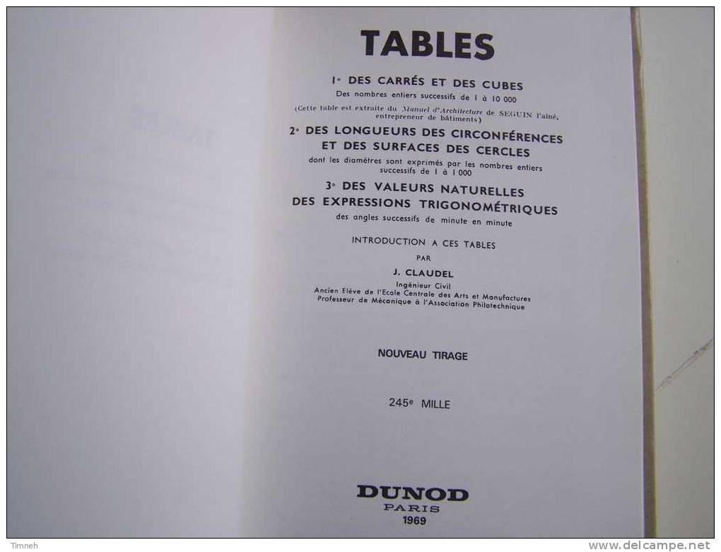 Tables-des Carrés Et Des Cubes-longueurs Surfaces Cercles Circonférences Valeurs-1968 éditions DUNOD - Fiches Didactiques