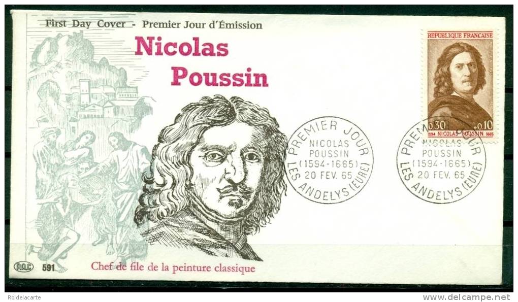 FDC #1965-France#Célébrités#Celebrity# Art,painting # Nicolas Poussin ,peintre, Kunstmaler, Painter # Les Andelys - 1960-1969