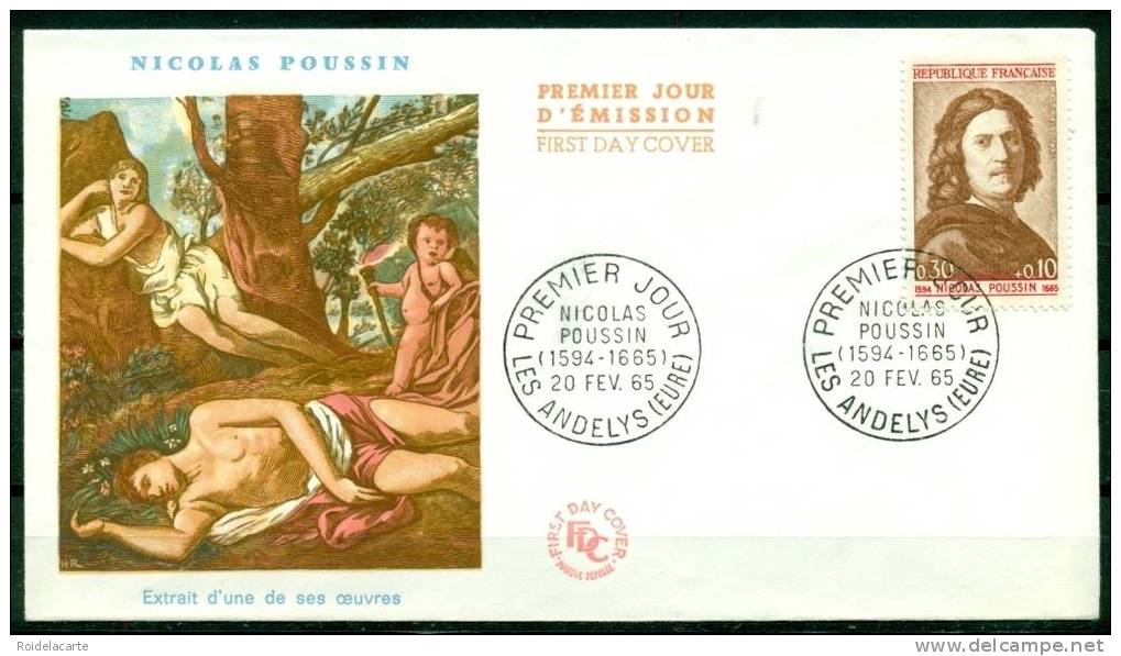 FDC #1965-France#Célébrités#Celebrity# Art,painting # Nicolas Poussin ,peintre, Kunstmaler, Painter # Les Andelys - 1960-1969