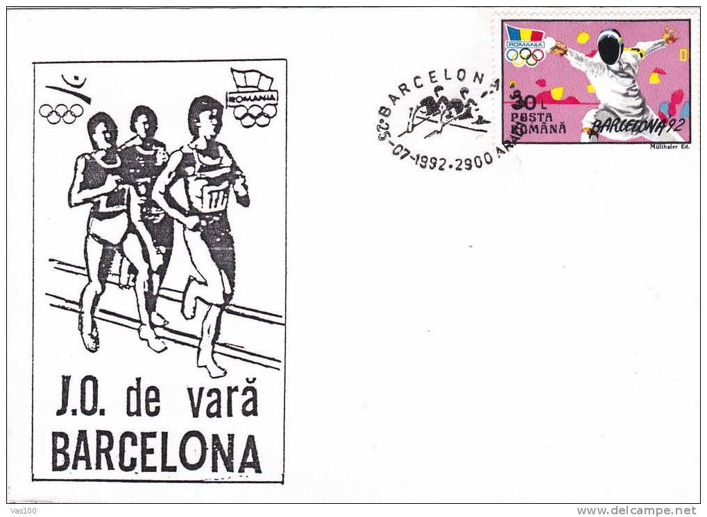 Escrime Fencing Cover Obliteration Stamps Concordante Olympic Games Barcelona 1992 - Fencing