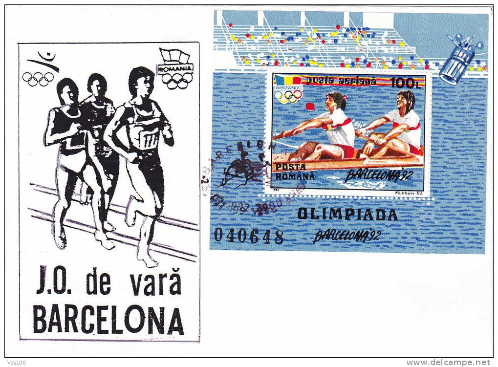 Rowing Canoe Cover Obliteration Stamps Concordante Olympic Games Barcelona 1992 - Canoë