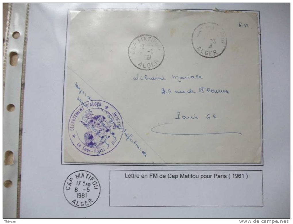 Algérie. Lettre FM Cap Matifou / Alger 1961 - Briefe U. Dokumente