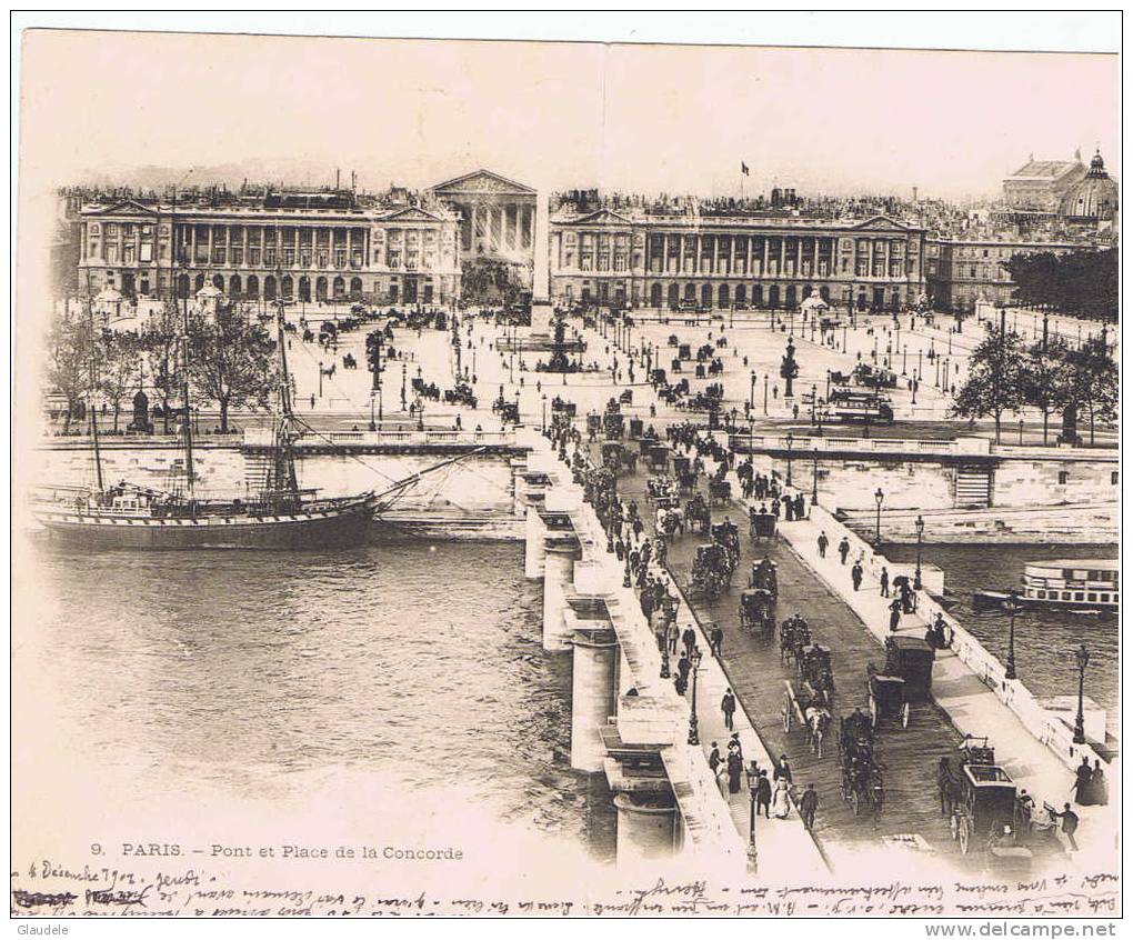 Cp:75 Paris"pont Et Place De La Concorde"carte Double.belles Animations+voilier - Bridges