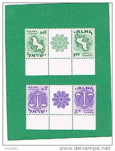 ISRAELE (ISRAEL) - UNIF. 190a E 192a   - 1961 SEGNI DELLO ZODIACO 0,08 E 0,12       - NUOVI (MINT) ** - Nuovi (con Tab)