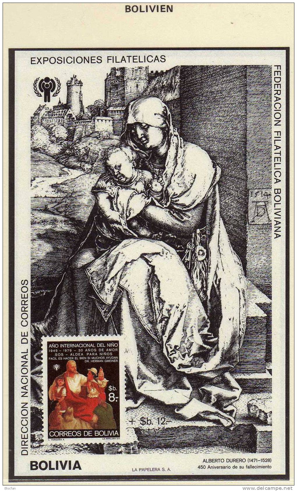 Dürer Maria An Mauer Bolivien Block 86 ** 55€ UNO Jahr Des Kindes 1979 Jesus Landestracht Hoja Ss Bloc Sheet Bf Art - Bolivië