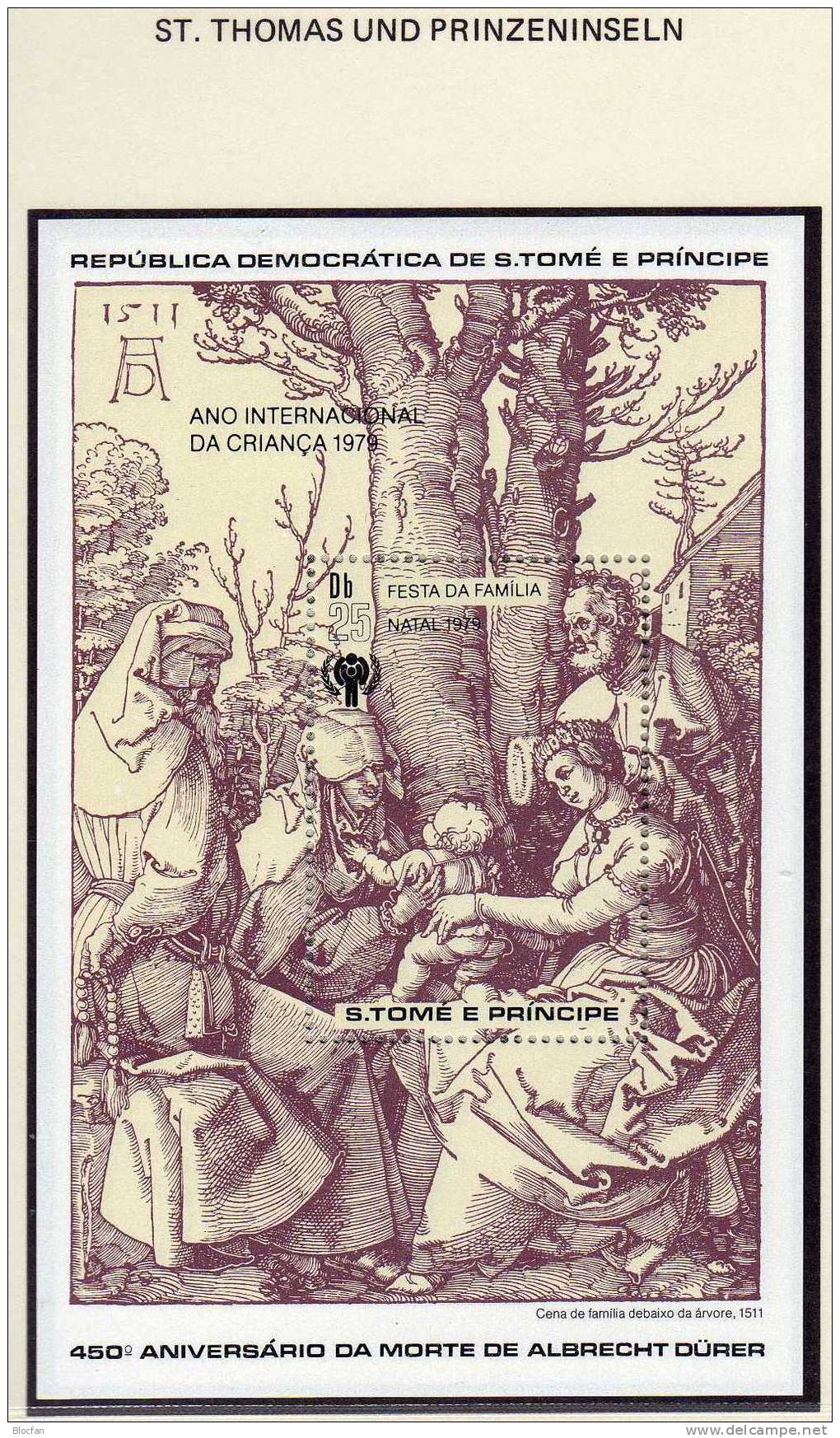 Jahr Des Kindes Dürer Weihnachten St.Thomas Insel Block 40 ** 24€ Christmas Gemälde Heilige Familie - Sao Tome En Principe