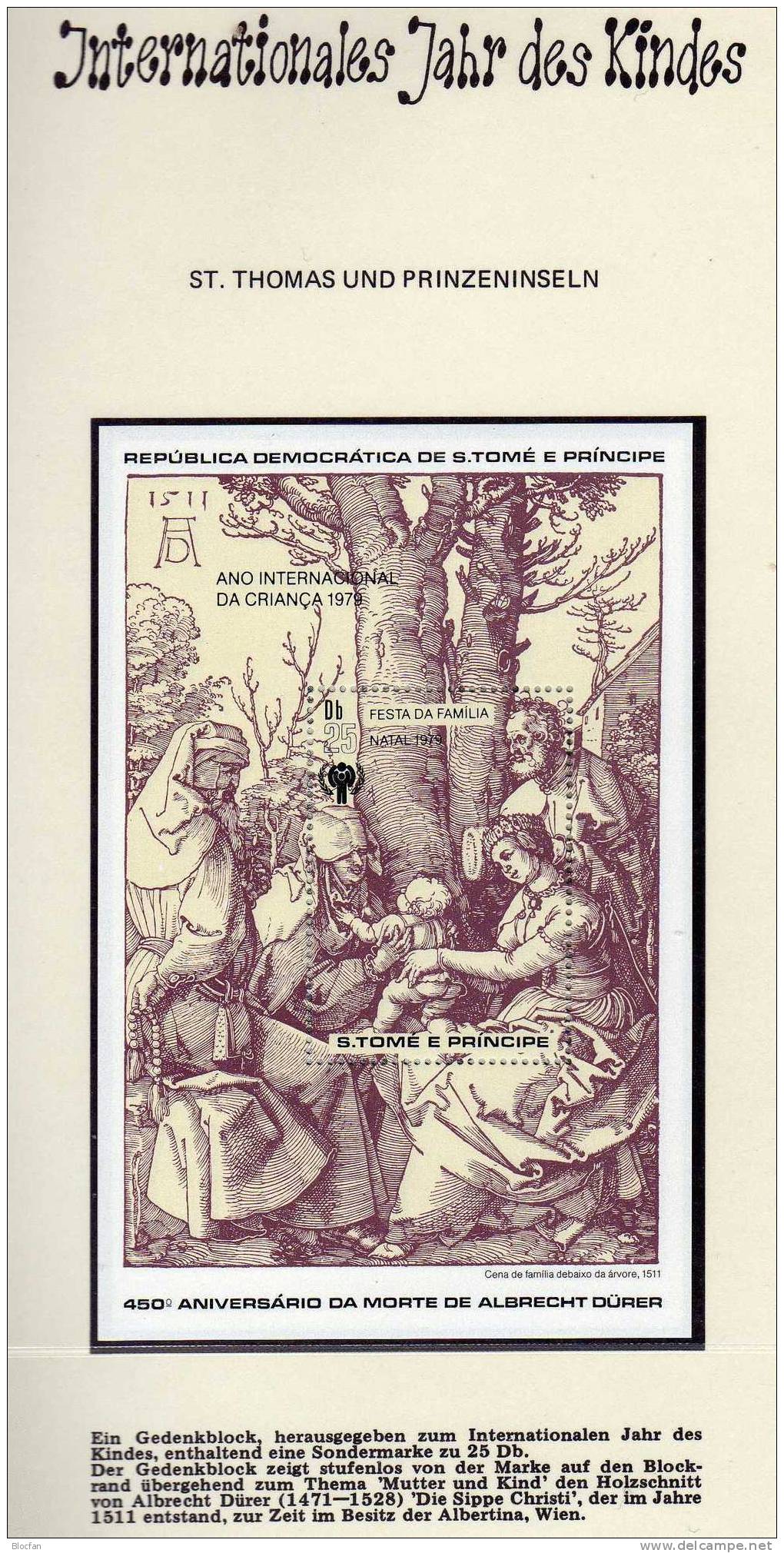 Jahr Des Kindes Dürer Weihnachten St.Thomas Insel Block 40 ** 24€ Christmas Gemälde Heilige Familie - Sao Tome En Principe