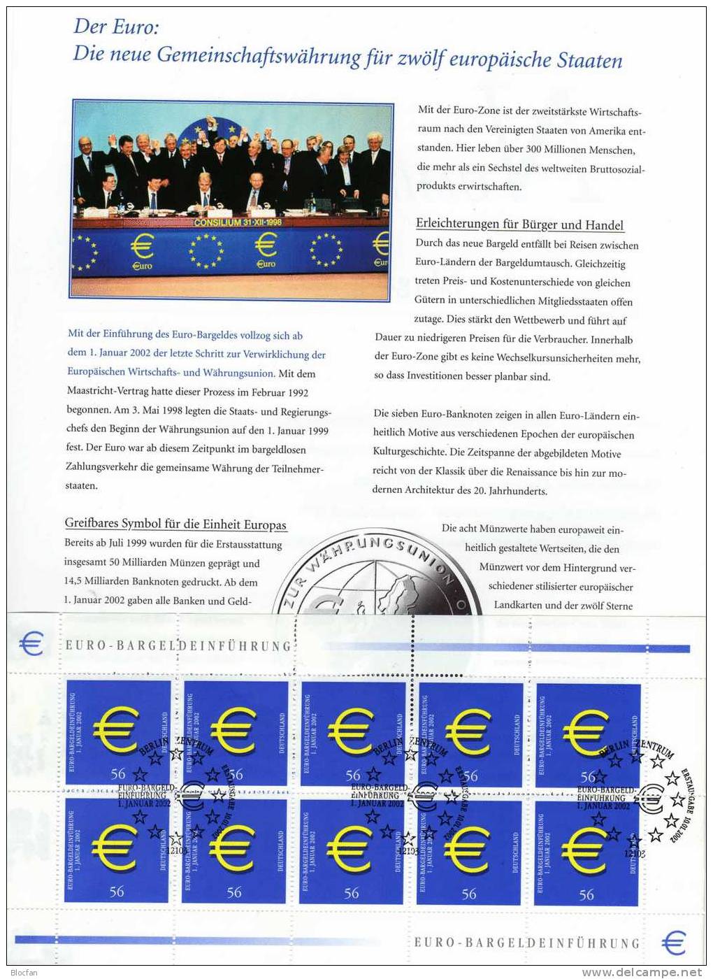 Einführung Der EURO - Währung BRD 2234 I10-KB SST 20€ Eurozeichen In Gelb Auf Blauen Grund - 2002