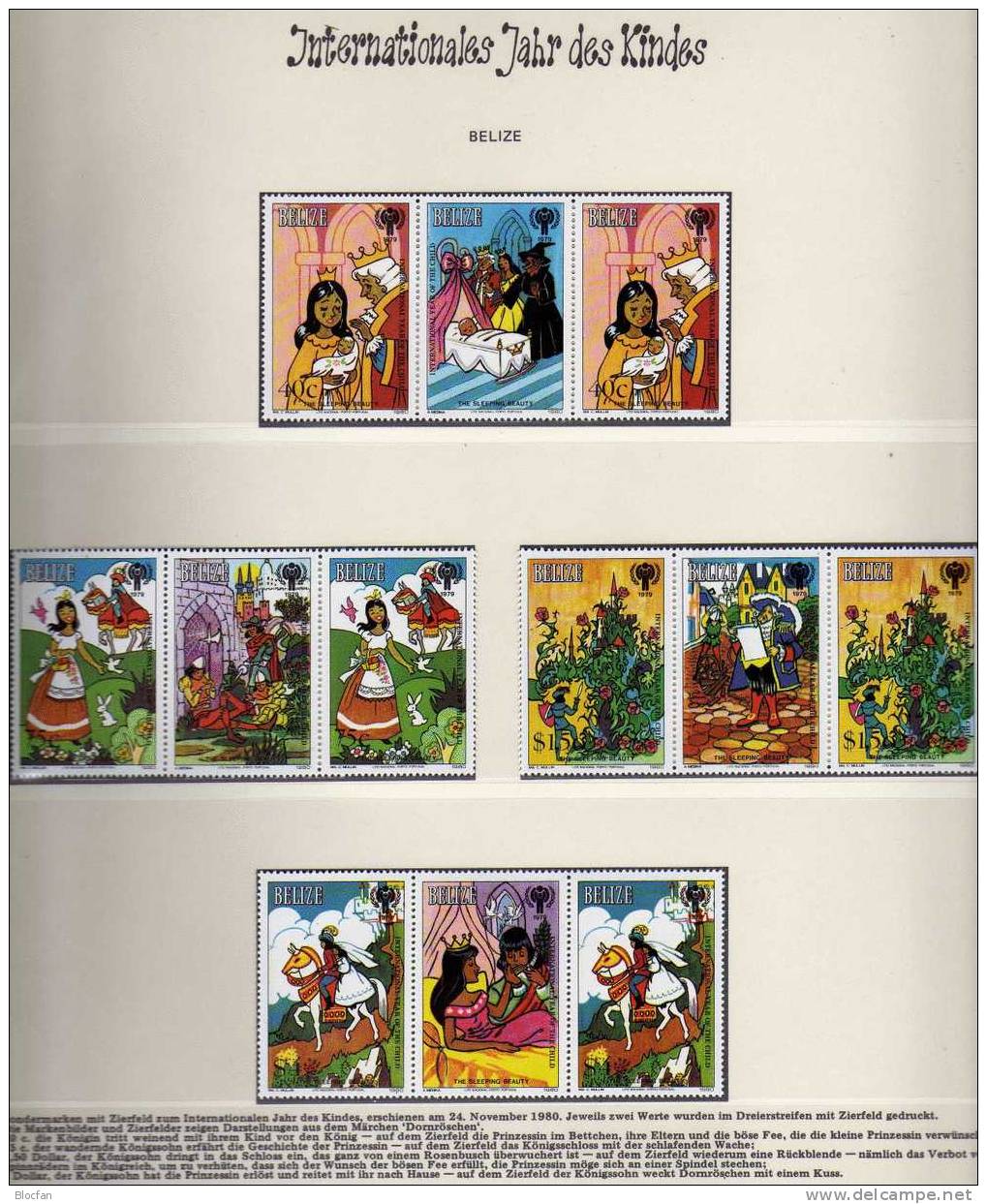 3-Streifen Märchen Dornröschen Belize 518/25+Zf ** 55€ Jahr Des Kindes 1979 Märchenszenen Art Se-tenant Bf Painting - Belize (1973-...)