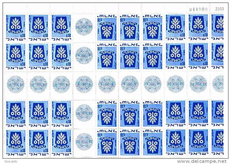 ISRAELE (ISRAEL) - UNIF. 382A     - 1969  STEMMI DI CITTA'  0,18          - NUOVI SENZA GOMMA - Blocs-feuillets