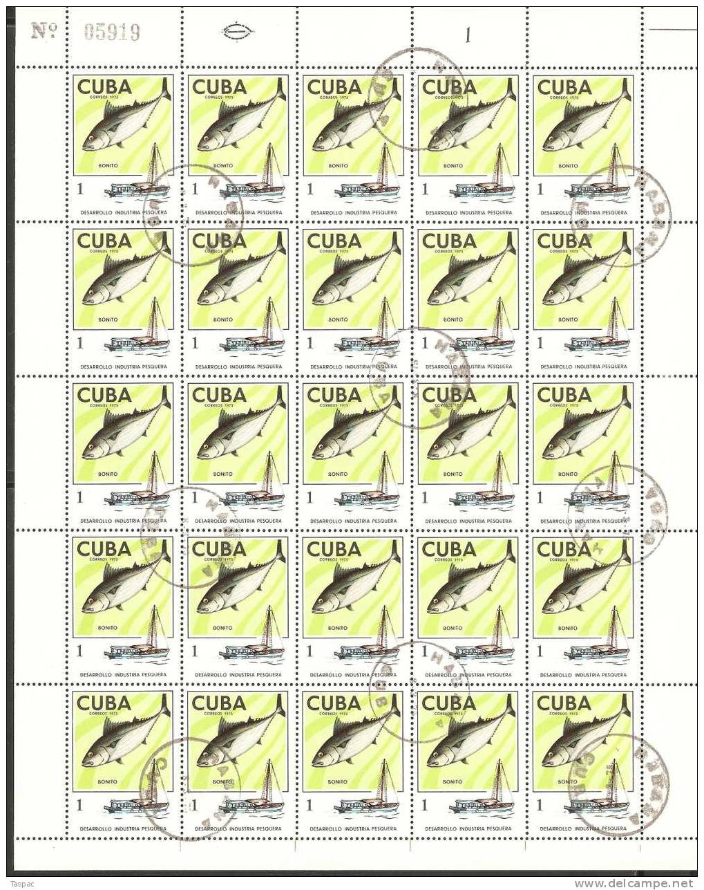 1975 Mi# 2030-2035 Used - Sheets Of 25 - Fishing Industry. Fishes / Ships - Oblitérés