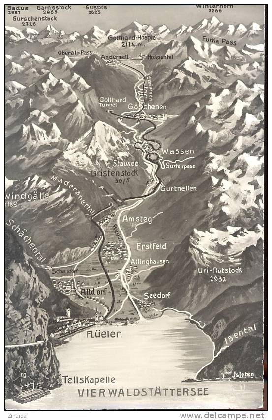 CARTE POSTALE GEOGRAPHIQUE - SUISSE - SCHWEIZ - VIERWALDSTÂTTERSEE - Cartes Géographiques