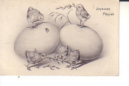 CPA Joyeuses Pâques : Deux Oeufs , Des Poussins Et Une Coccinnelle - Insetti