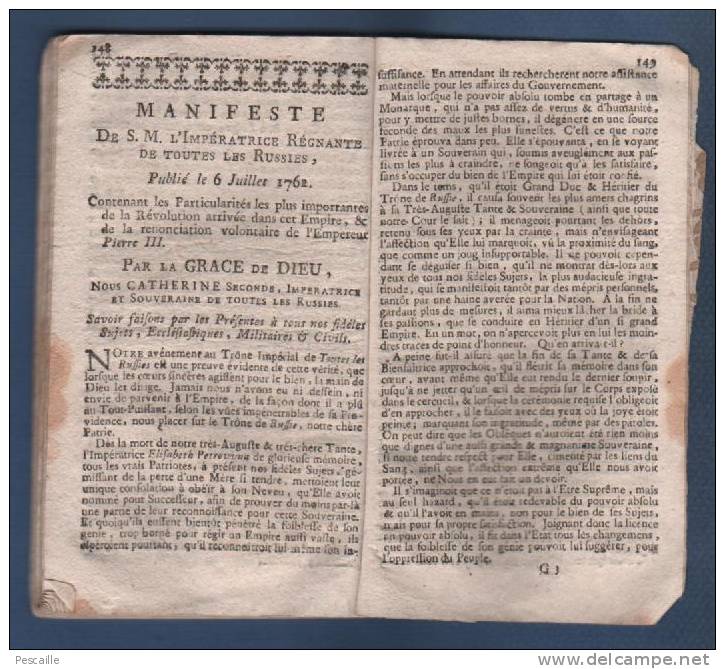 MERCURE HISTORIQUE ET POLITIQUE 08 1762 LA HAYE  PAIX FRANCE ANGLETERRE - ITALIE PORTUGAL ESPAGNE VERSAILLES TERRE NEUVE - Periódicos - Antes 1800