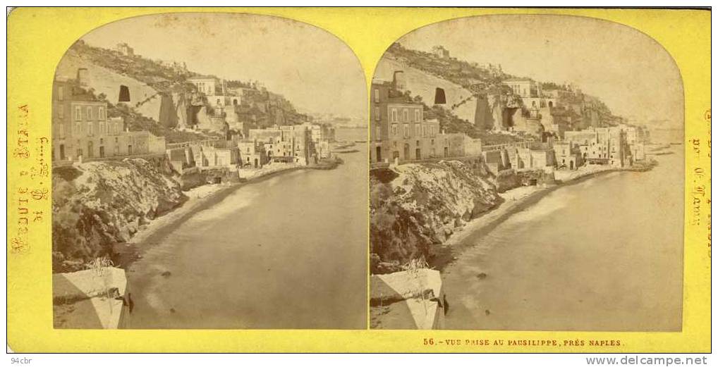 PHOTO STEREO FIN 19e ( (ITALIE)  Vue Prise Au Pausilippe Pres Naples - Photos Stéréoscopiques