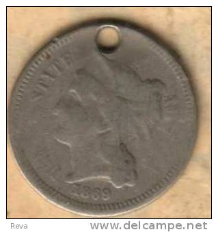 UNITED STATES USA  III (3) CENTS  WREATH FRONT WOMAN BRAIDED HAIR  BACK  1869 SILVER  KM? SCARCE !! READ DESCRIPTION!! - E.Cents De 2, 3 & 20