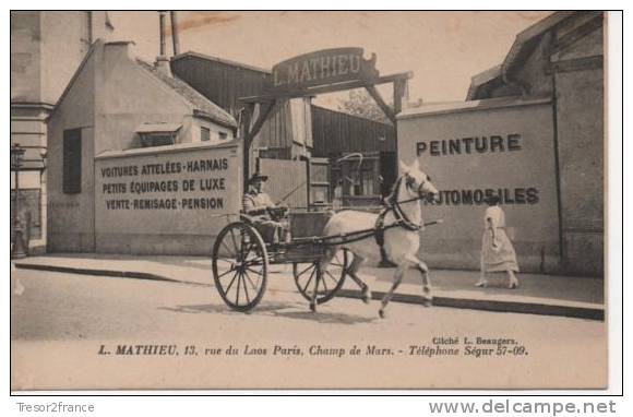 Paris. Ets L. Mathieu Peinture Automobile Petits équipages De Luxe.Gros Plan. Calèche Attelée (magnifique Cheval Blanc ) - District 15